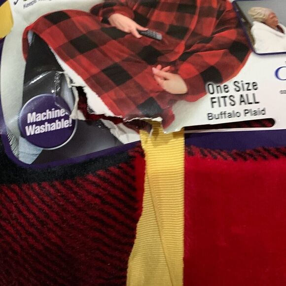 Unisex Buffalo plaid huggle one size fits most plush blanket hoodie - Picture 15 of 15